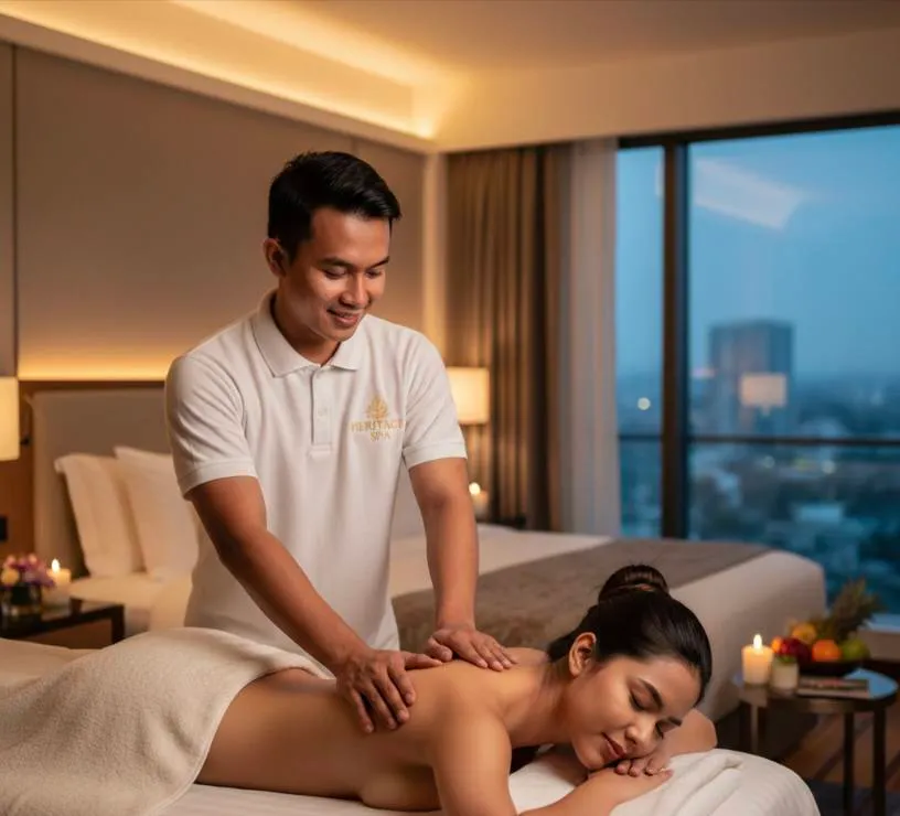 Terapis pria heritage spa dalam sesi massage panggilan ke hotel jogja