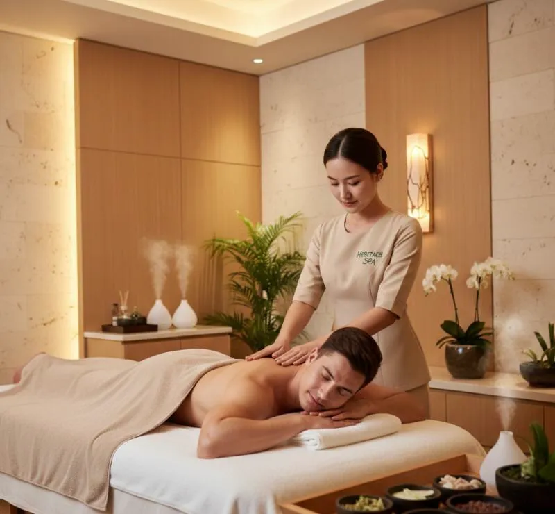 Sesi massage terapis wanita di heritage spa